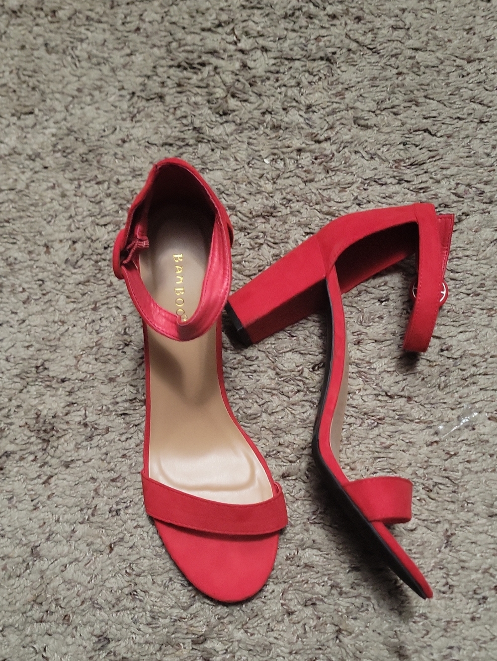 BAMBOO Red Ankle-Strap Block Heel Sandals